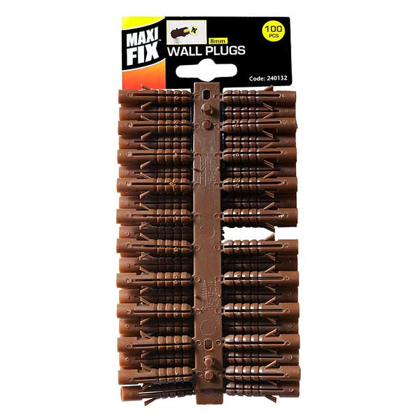 Maxifix 100pc Brown Plastic Wall Plugs